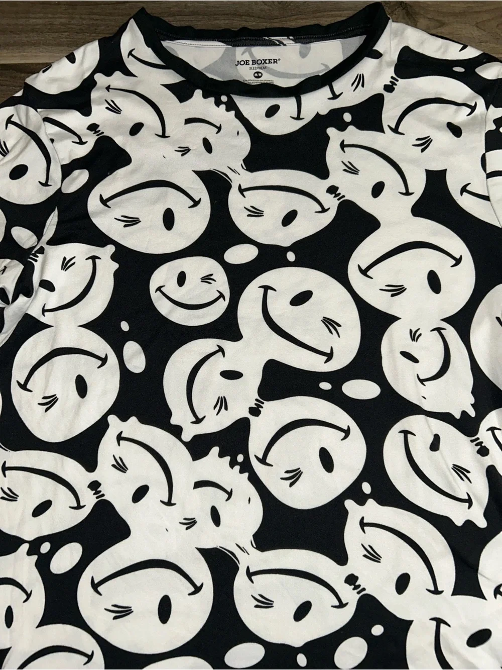 Joe Boxer Smiley Face Sueded Sleep Shirt Men’s M Black White NWT